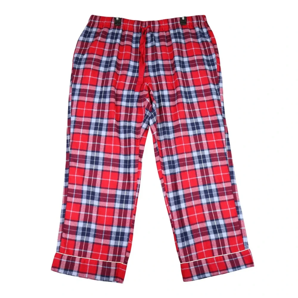 Lands End Pajama Pants Womens XLP Red Plaid Flannel Drawstring Sleepwear